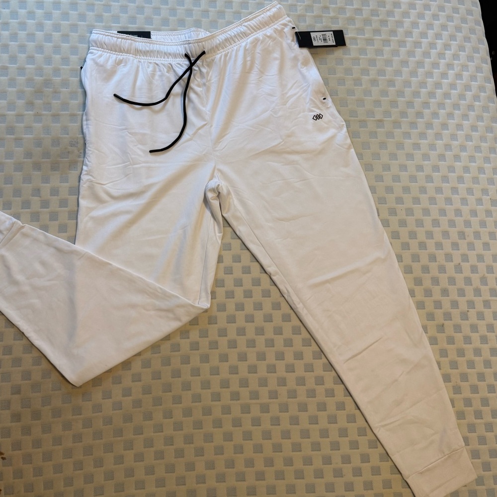 Men's White Athletic Joggers with Contrast Drawstring